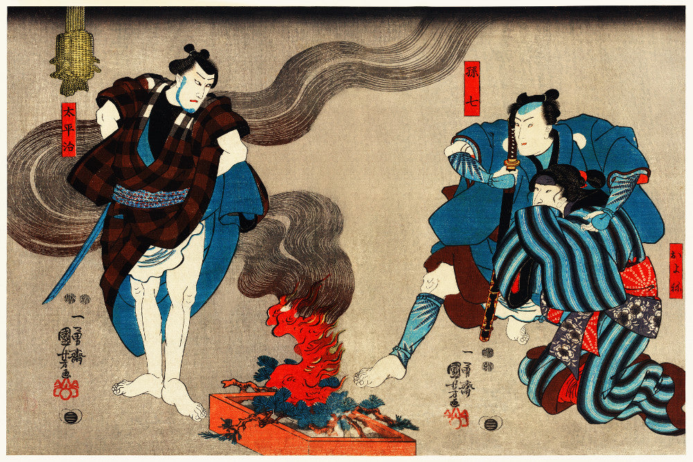 Warriors Campfire, Japanese Fine Art Print, Utagawa Kuniyoshi - GalleryThane.com