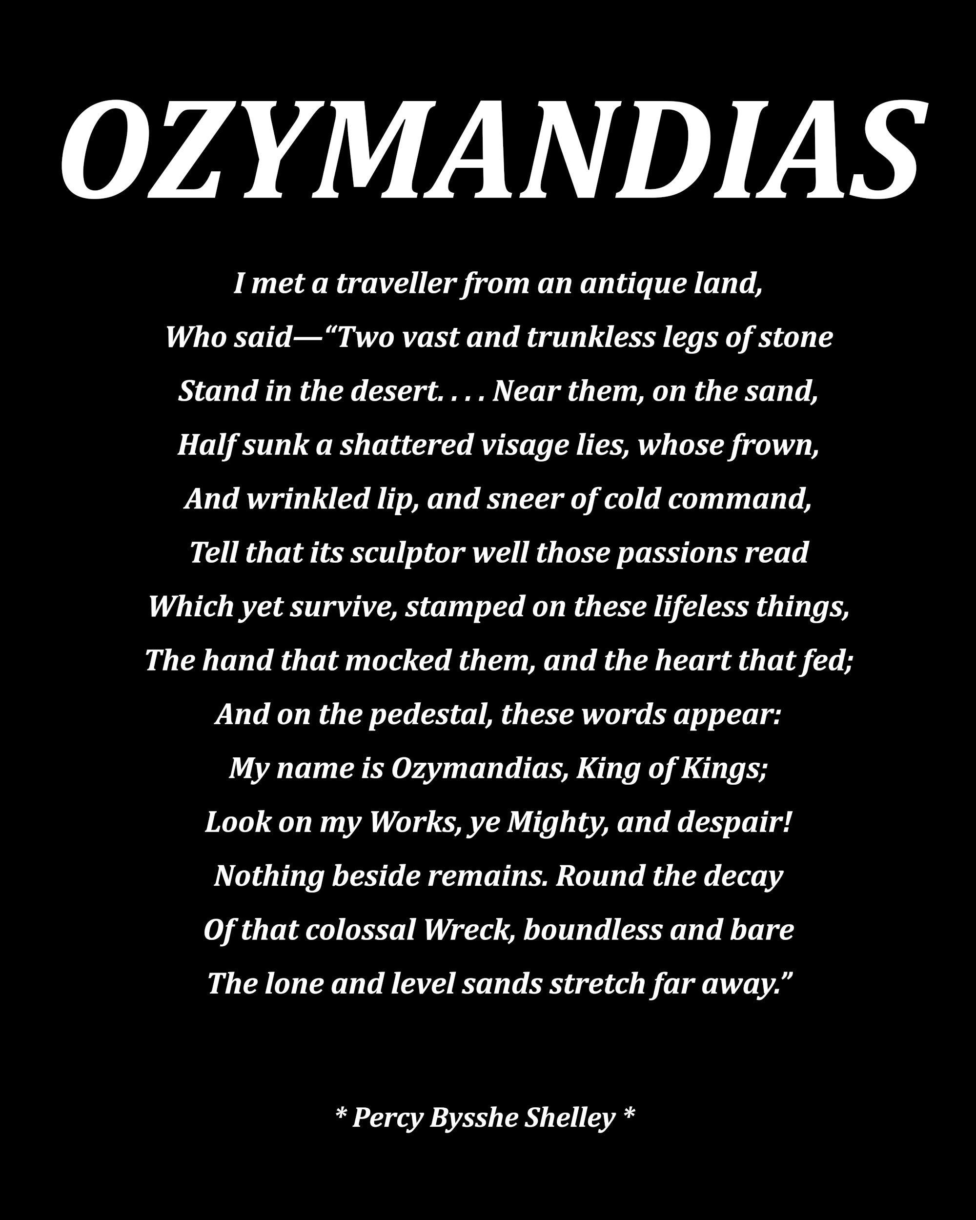 Ozymandias Poem by Percy Bysshe Shelley, Typography Print