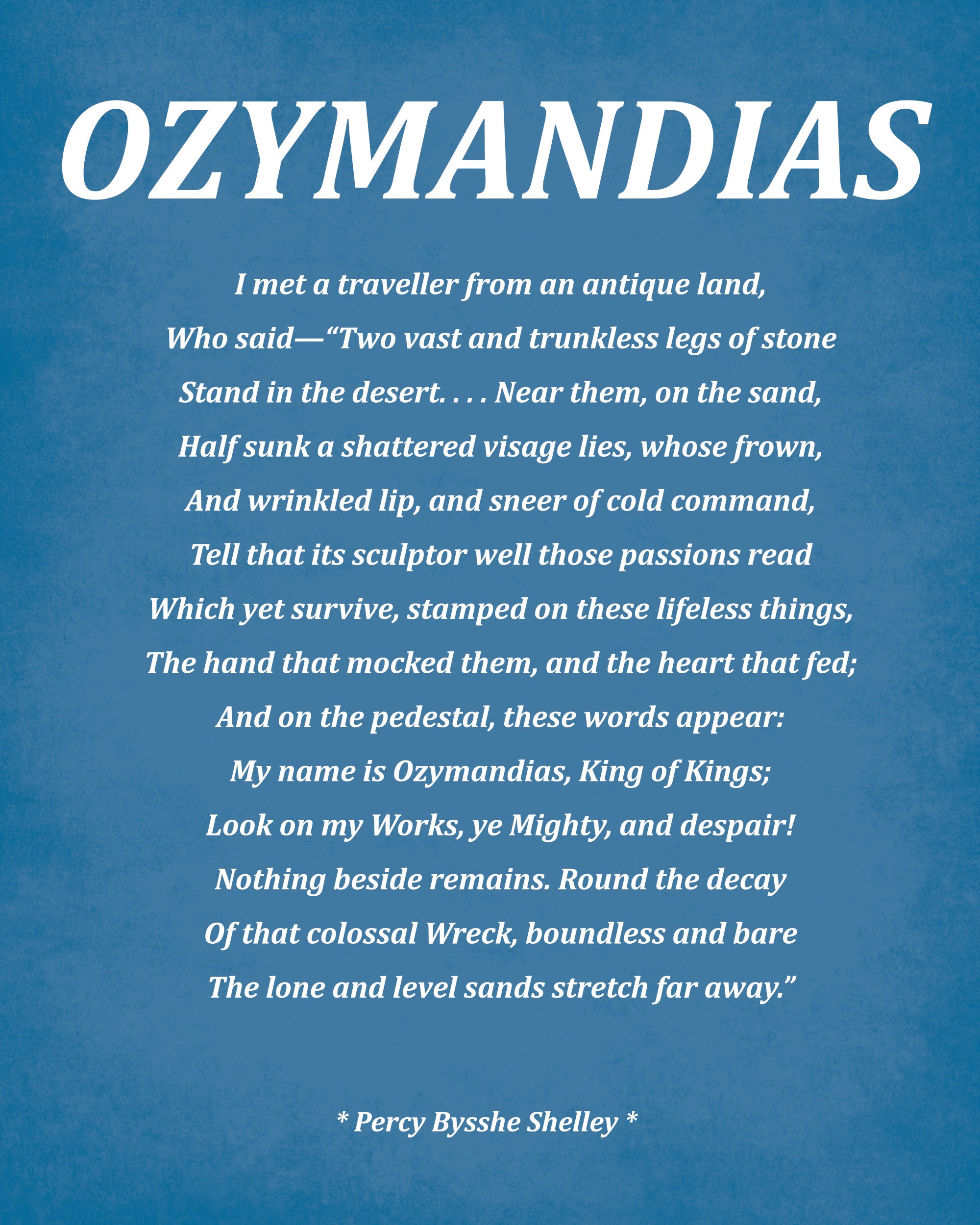 Ozymandias Poem by Percy Bysshe Shelley, Typography Print