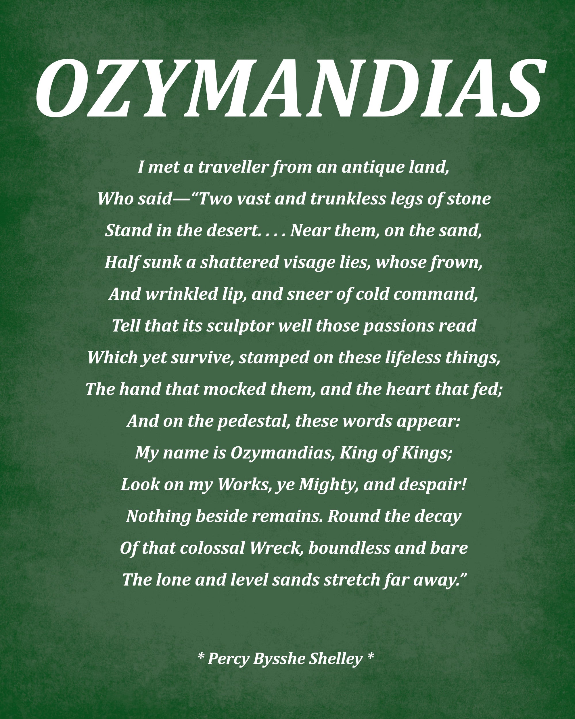 Ozymandias Poem by Percy Bysshe Shelley, Typography Print