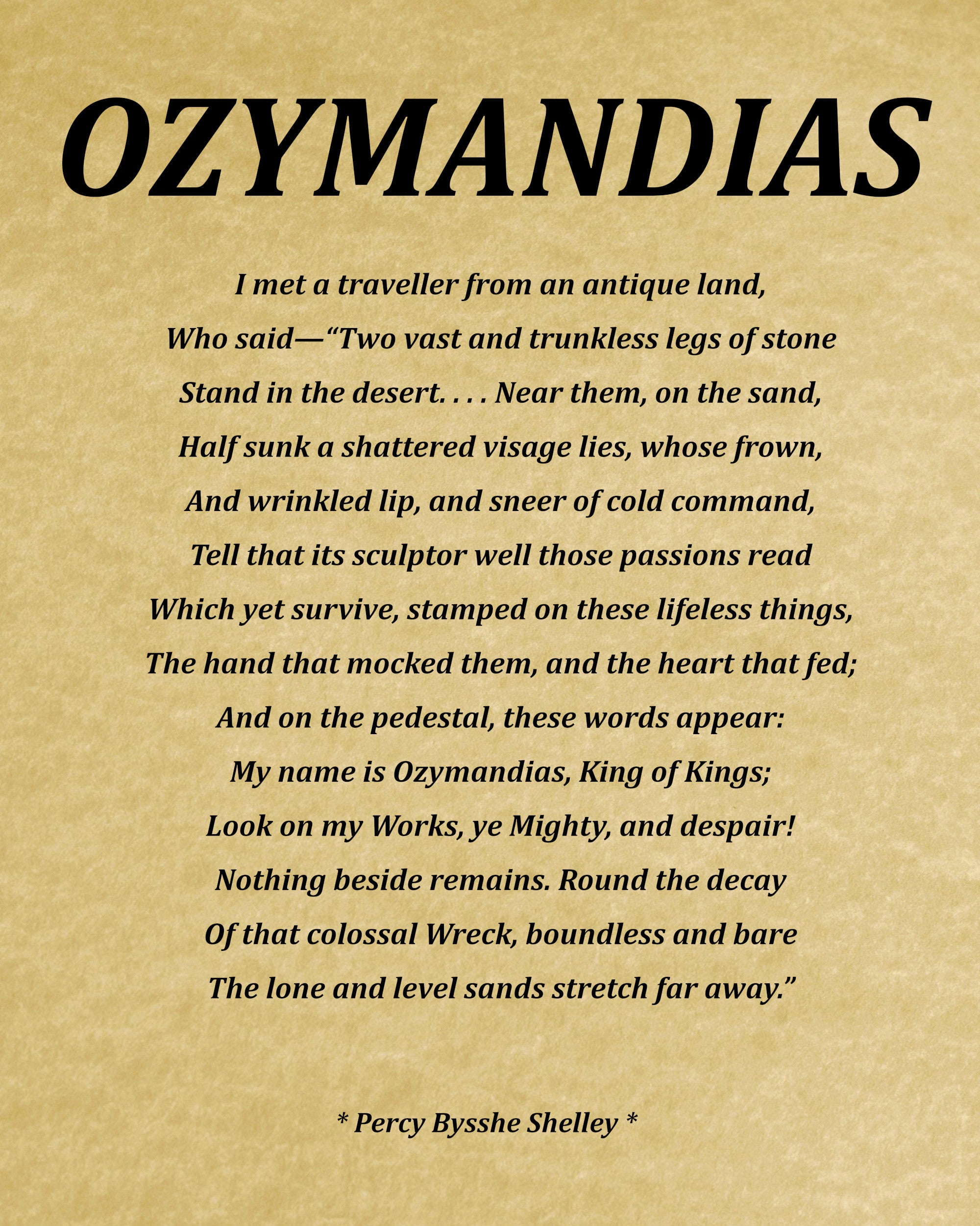 Ozymandias Poem by Percy Bysshe Shelley, Typography Print