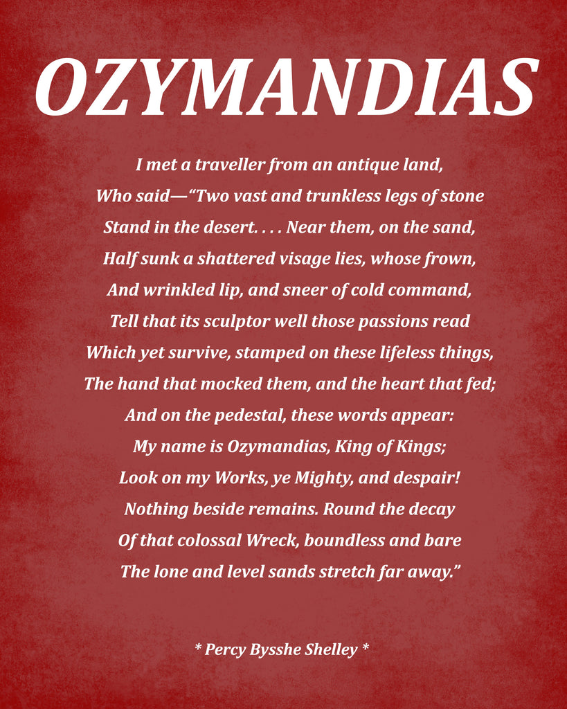 Ozymandias Poem by Percy Bysshe Shelley, Typography Print