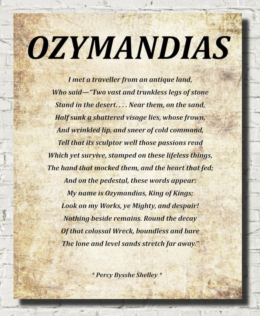 Ozymandias Poem by Percy Bysshe Shelley, Typography Print