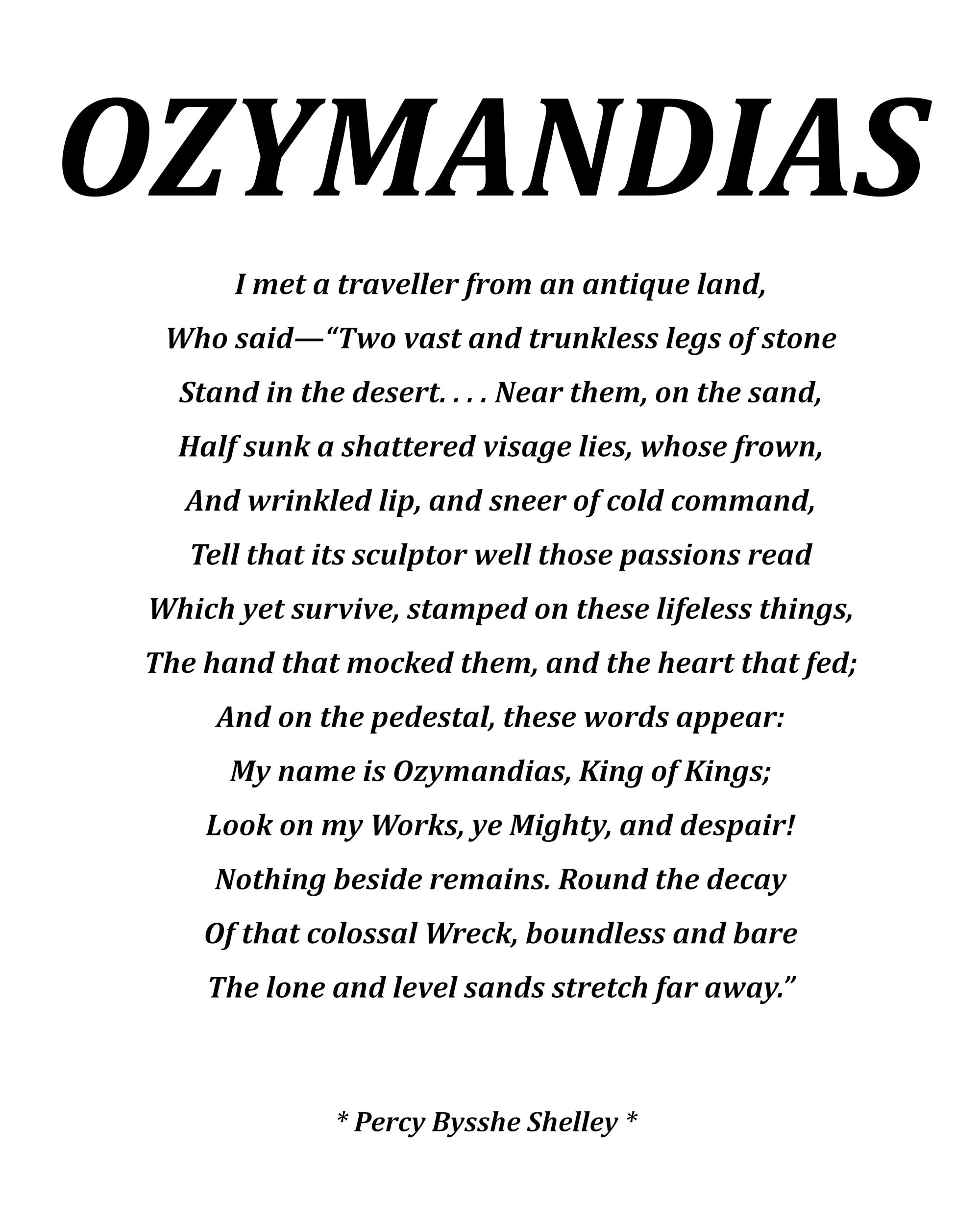 Ozymandias Poem by Percy Bysshe Shelley, Typography Print