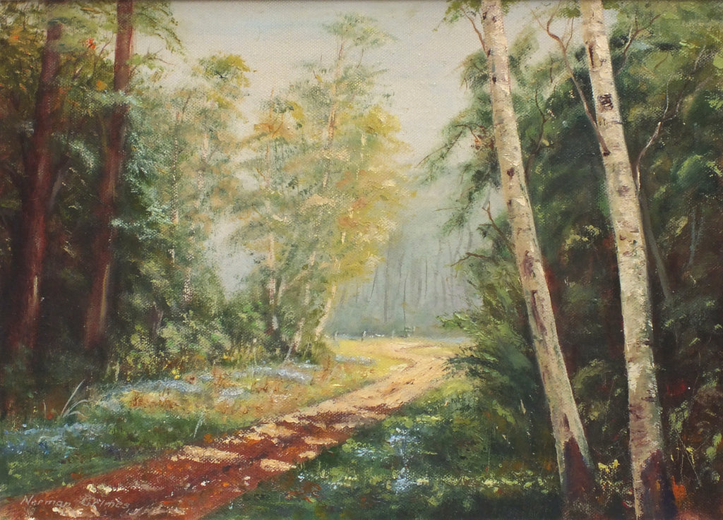Woodland Lane Forest Landscape Oil Painting Framed Signed