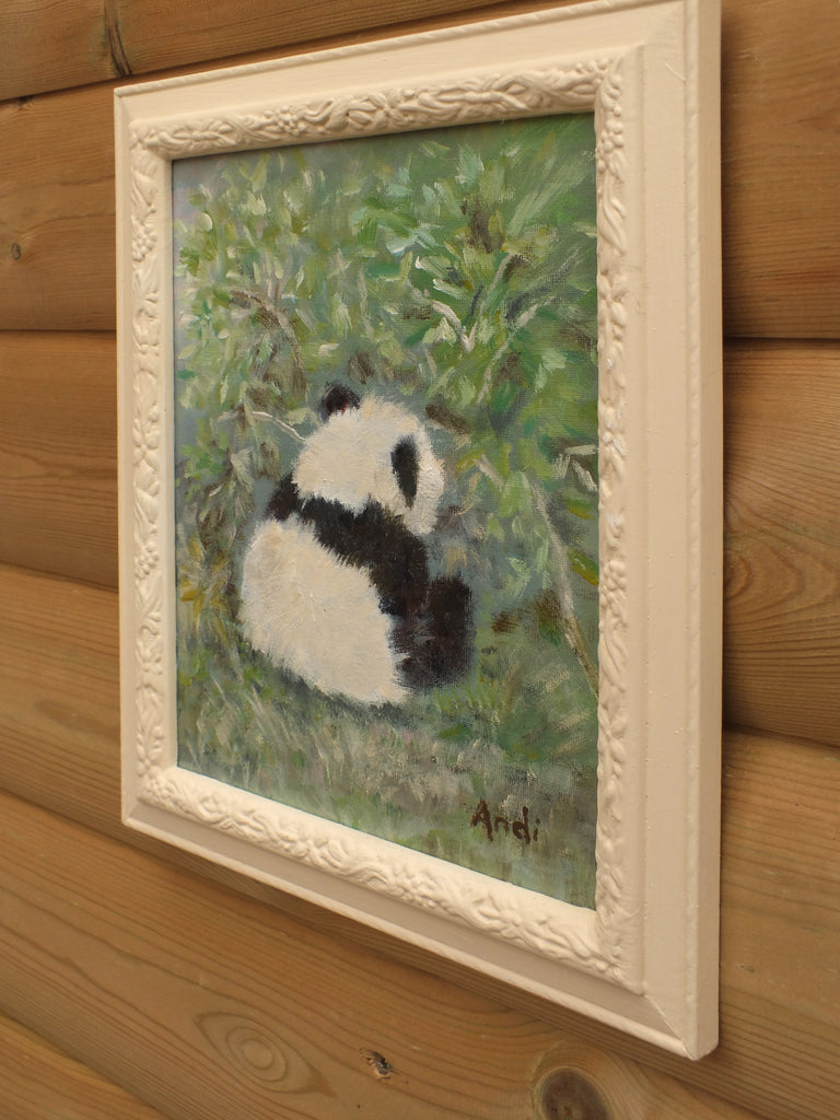 Panda Portrait Painting Original Acrylic Wildlife Art Signed Framed