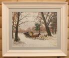 Winter Forest Landscape Oil Painting Horse Logging Framed Signed Original