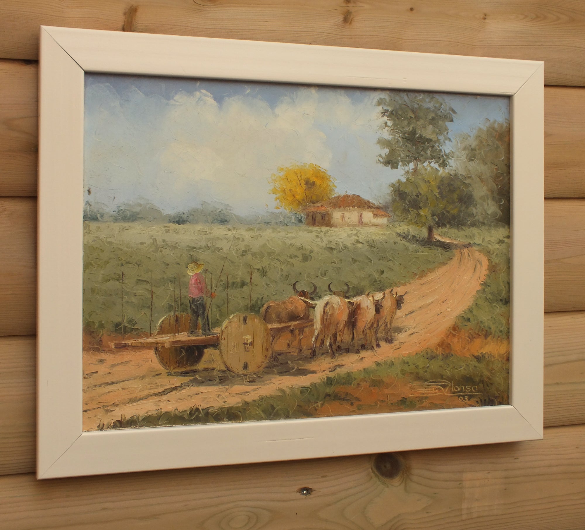 Brazilian Farming Landscape, Ranch in Brasileira, Piauí Original Framed, Signed Oil painting