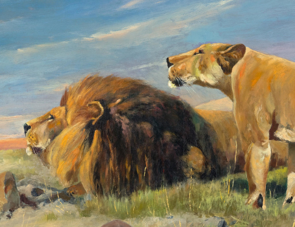 Friedrich Wilhelm Kuhnert Fine Art Print, Pair of Lions on the Steppe