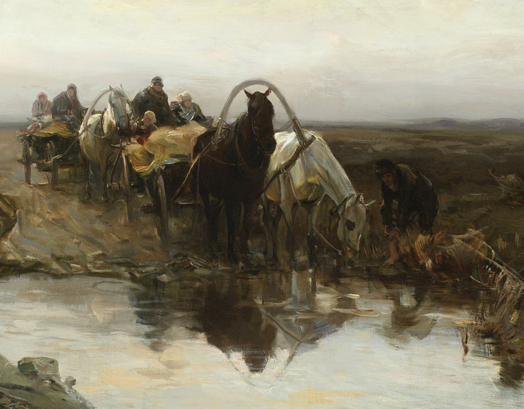 Alfred Kowalski Fine Art Print, Peasant Carts in front of a Puddle