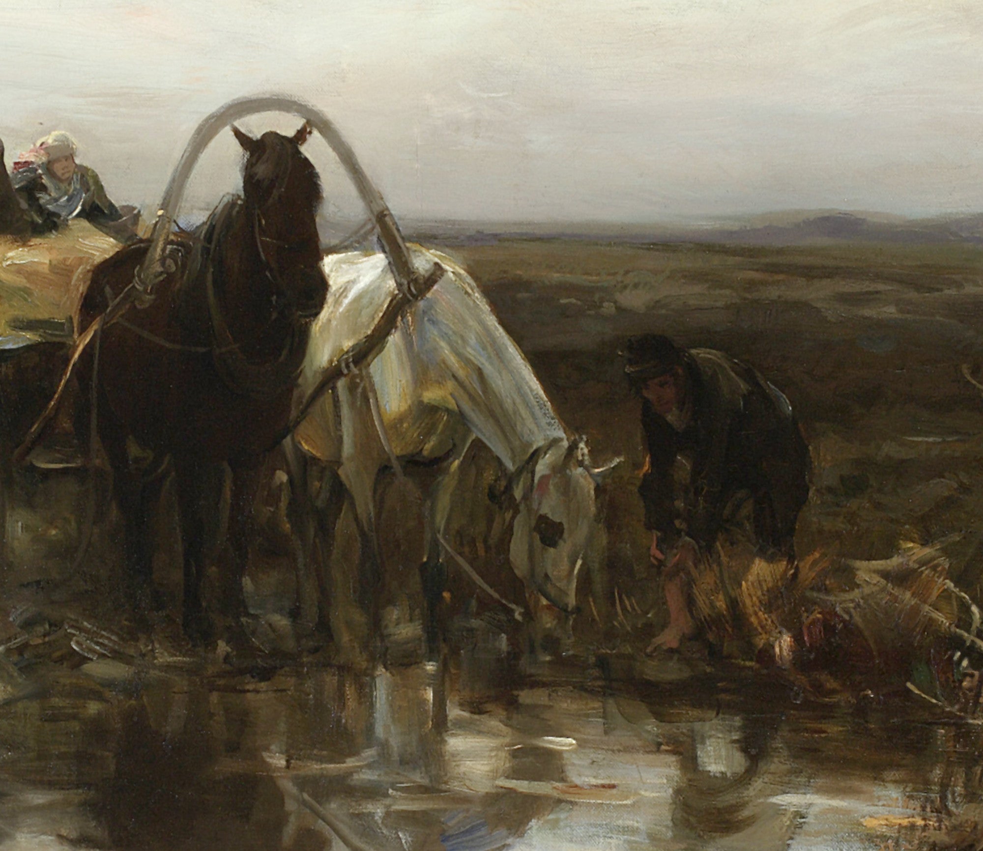 Alfred Kowalski Fine Art Print, Peasant Carts in front of a Puddle