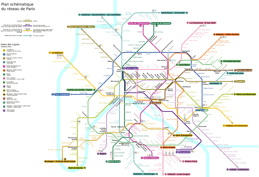 Paris Metro Map Print Underground Rail Plan