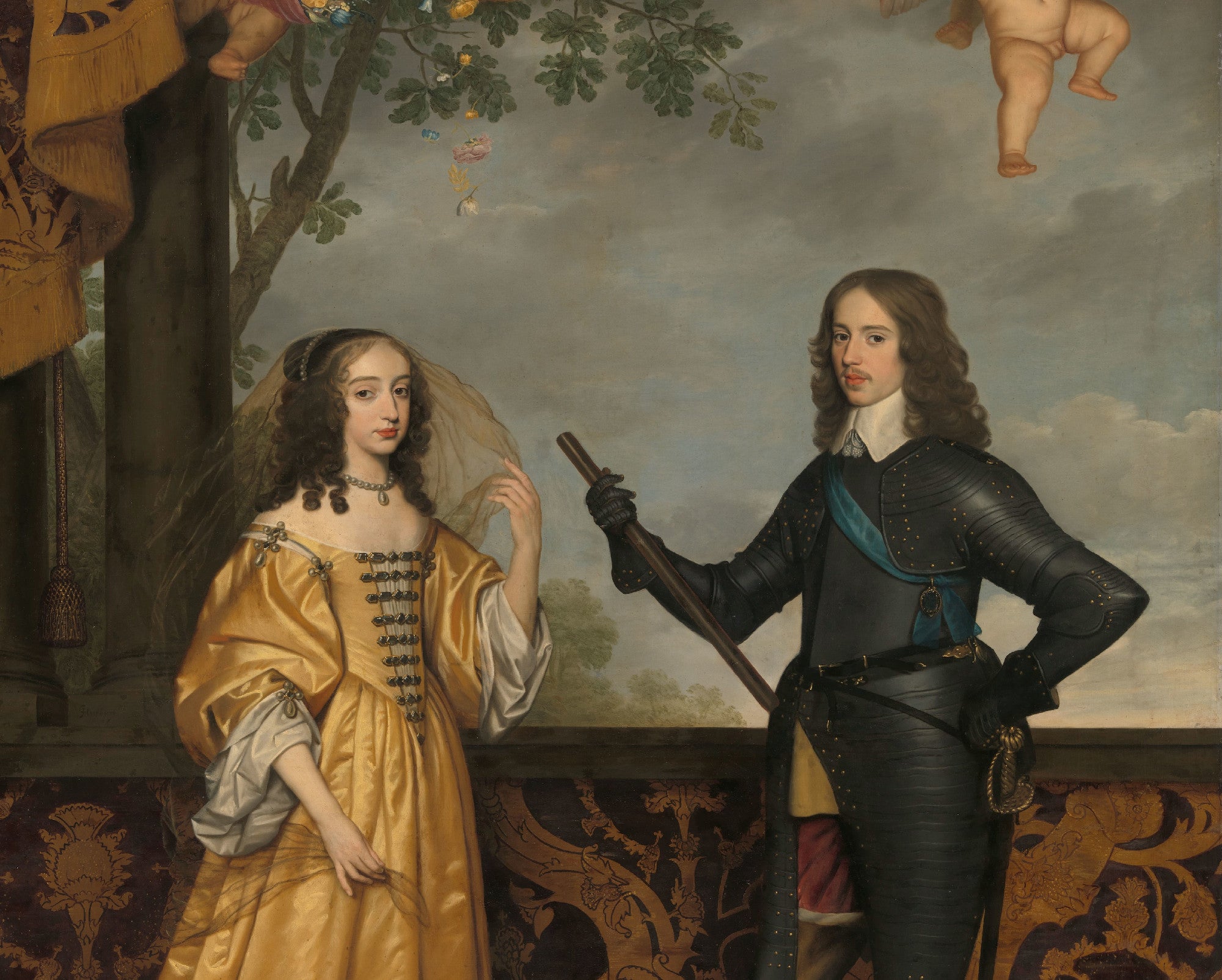Portrait of Willem II (1626-1650), Prince of Orange, and his Wife Mary Stuart, Gerard van Honthorst Fine Art Print