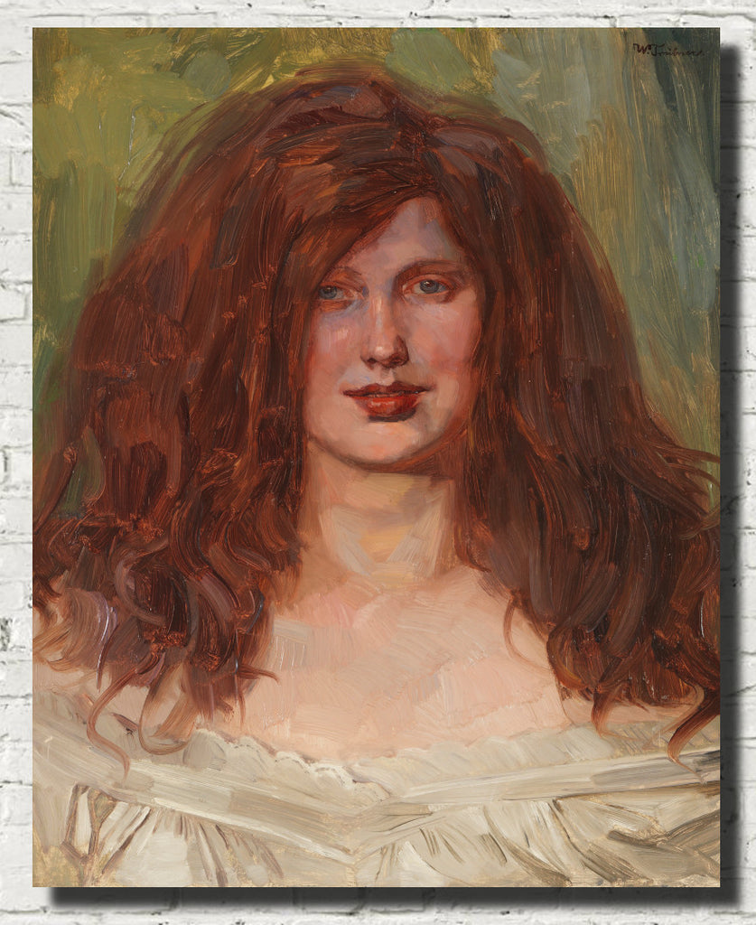 Wilhelm Trubner Fine Art Print, Portrait of Young Girl With Loose Red Hair