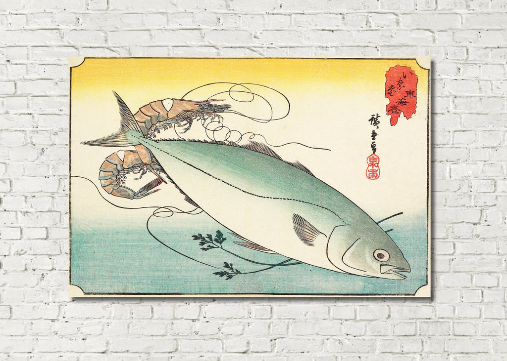 Fish Print Prawn Yellowtail Andō Hiroshige, Japanese Art