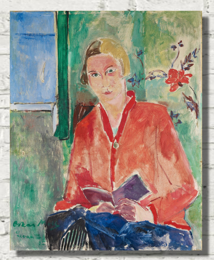 Woman Reading with Red Jacket, Oskar Moll