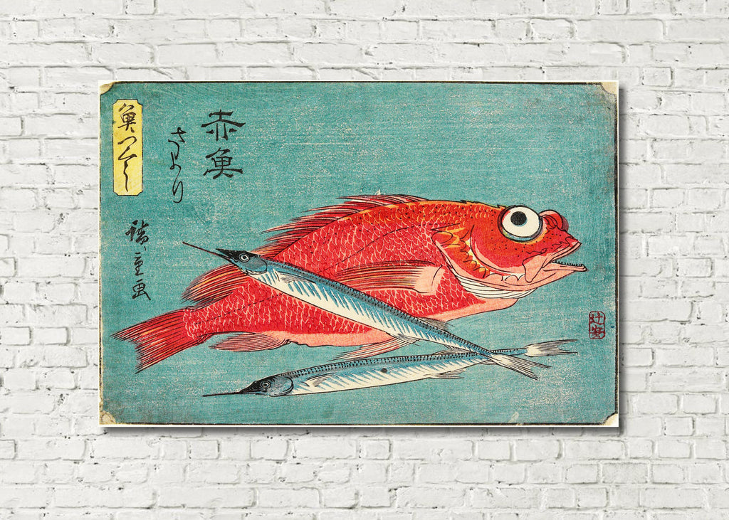Fish Print Red Snapper Halfbeak Andō Hiroshige, Japanese Art