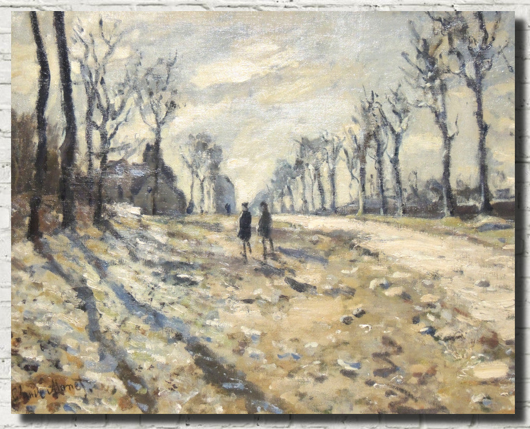 Claude Monet Fine Art Print, Road, snow effect, setting sun