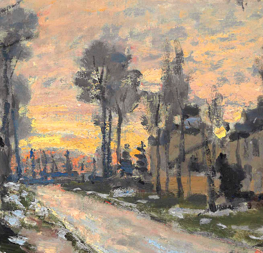 Claude Monet Fine Art Print, Road in Louveciennes, melting snow, setting sun