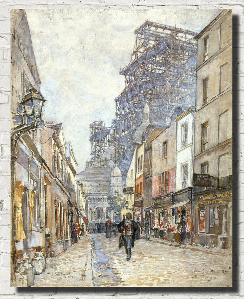 Frederic Anatole Houbron Fine Art Print, Rue du Chevalier-de-la-Barre, with the Sacré-Coeur under construction
