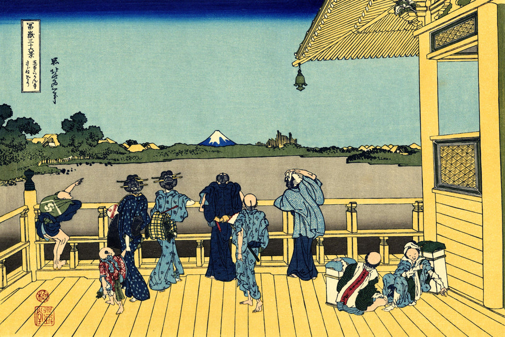 36 Views of Mount Fuji, Sazai hall Temple of Five Hundred Rakan, Katsushika Hokusai, Japanese Print