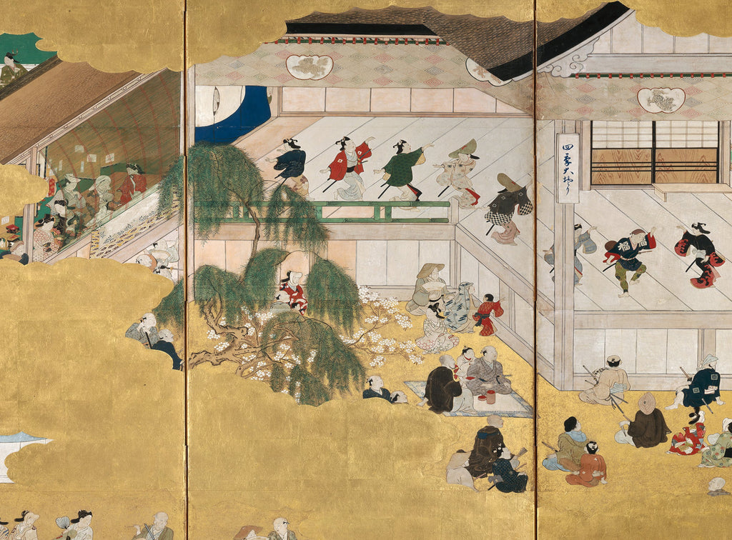 Hishikawa Moronobu Japanese Print, Scenes from the Nakamura Kabuki Theater