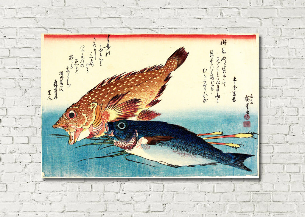 Fish Print Red Scorpion Fish Isaki Andō Hiroshige, Japanese Art