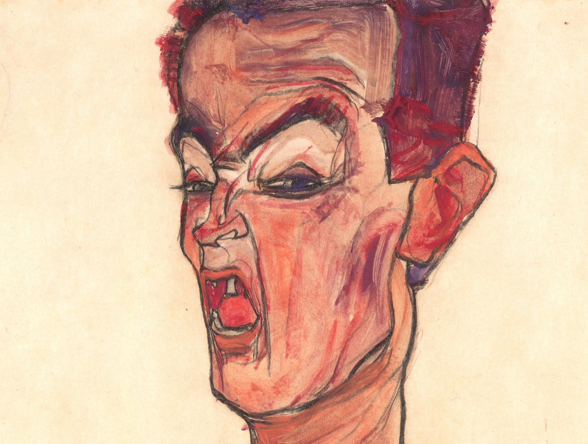 Egon Schiele Fine Art Print, Self Portrait Grimacing