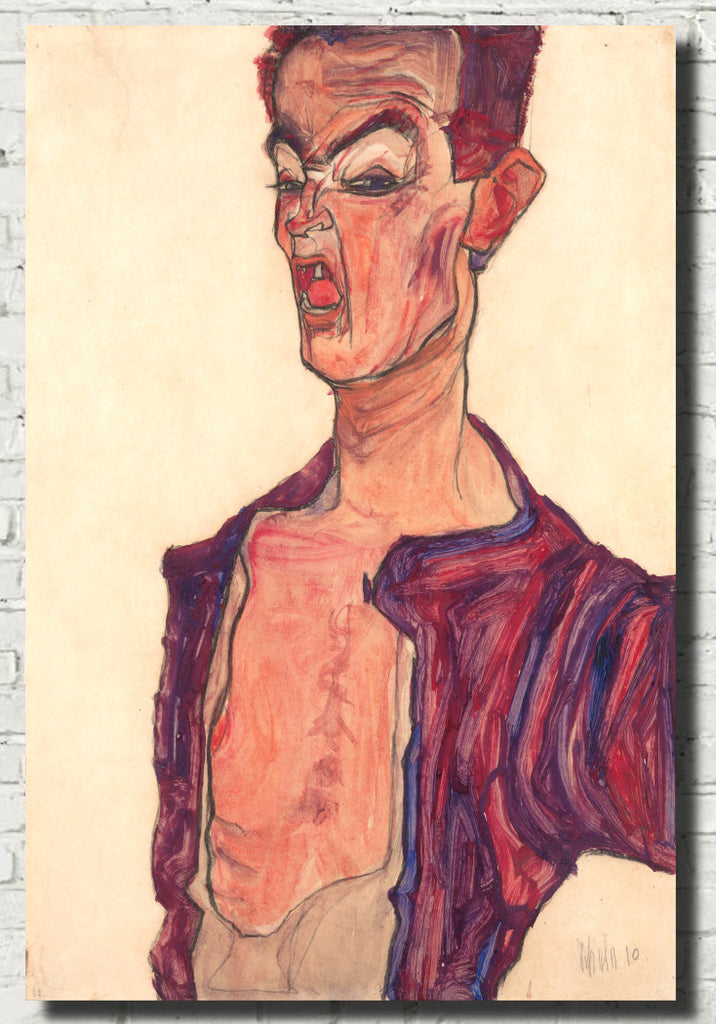 Egon Schiele Fine Art Print, Self Portrait Grimacing