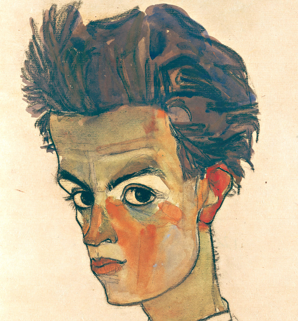 Egon Schiele Fine Art Print, Self Portrait Striped Shirt