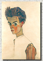 Egon Schiele Fine Art Print, Self Portrait Striped Shirt
