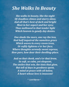 She Walks In Beauty Poem by Lord Byron, Typography Print