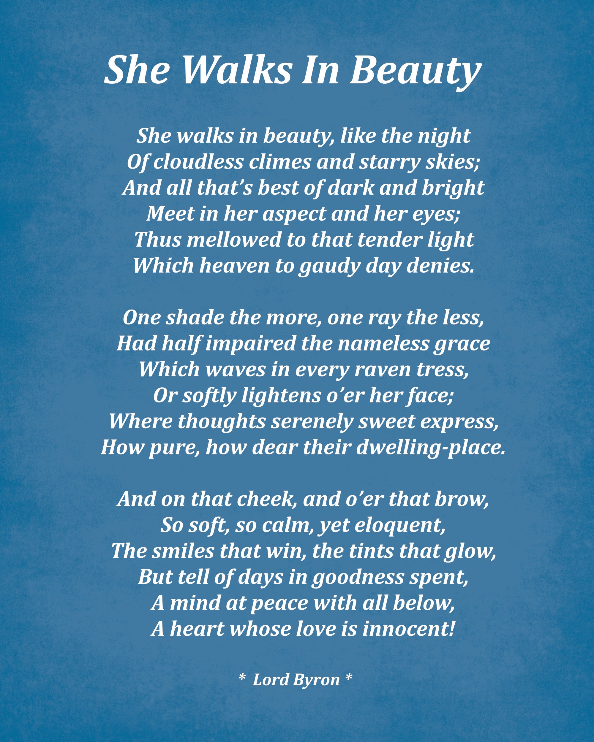 She Walks In Beauty Poem by Lord Byron, Typography Print