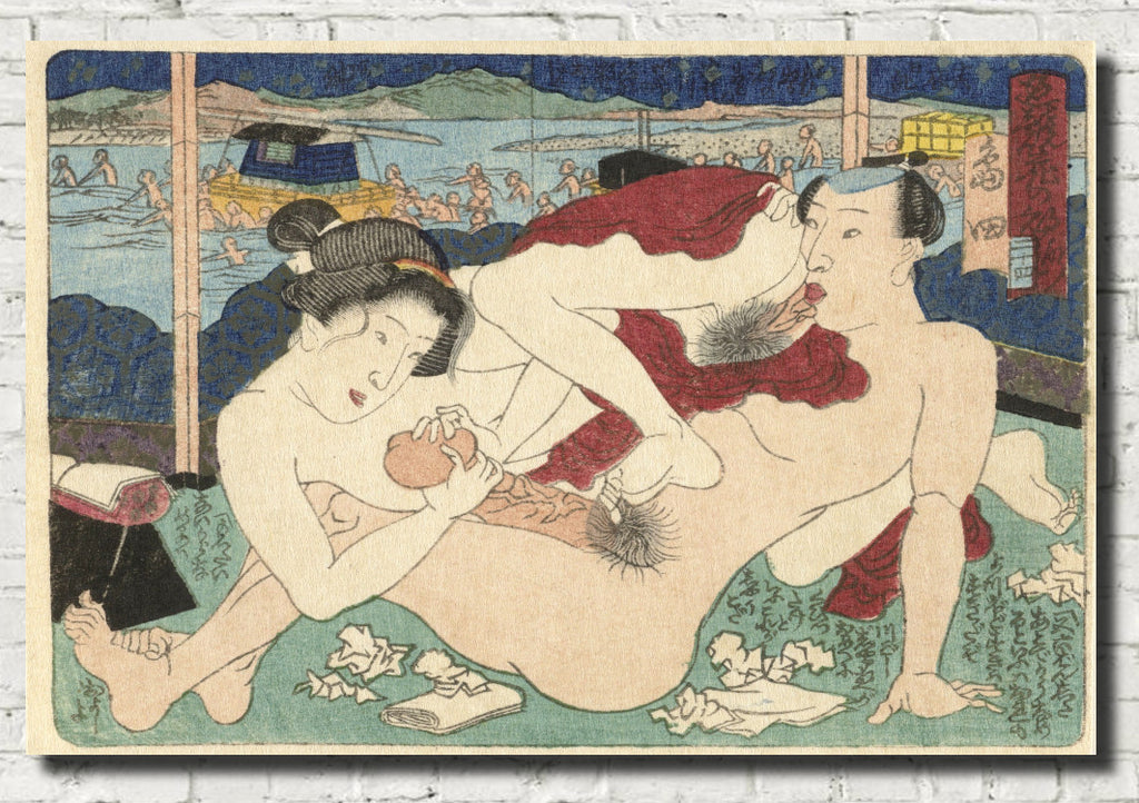 Utagawa Kunisada, Japanese Shunga Art Print : Shimada, The erotic road to the capital