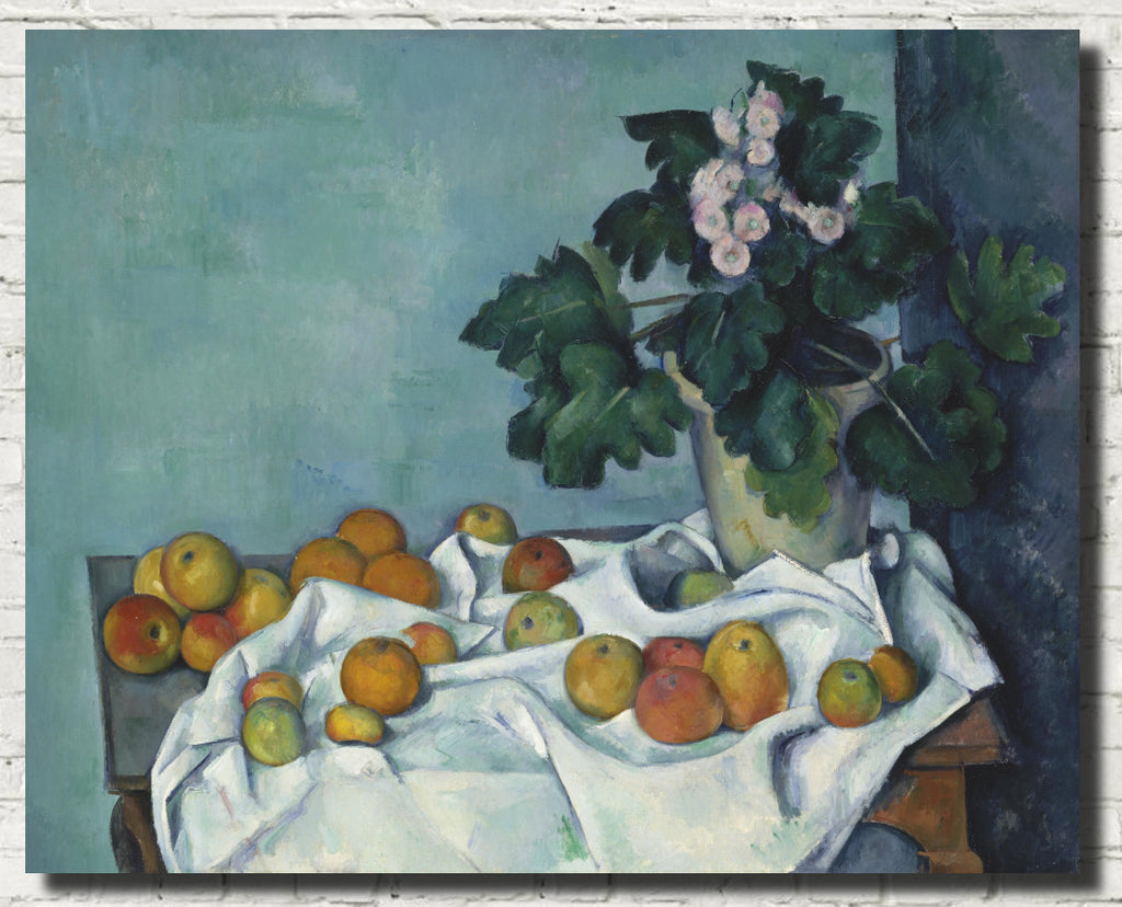 Paul Cézanne Post-Impressionist Fine Art Print, Still Life with Apples and a Pot of Primroses