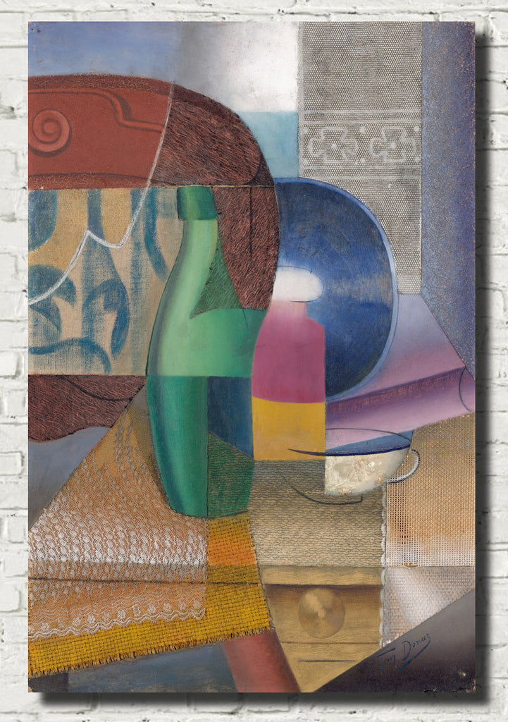 Marthe Donas Abstract Art Print, Still Life with Bottle and Cup