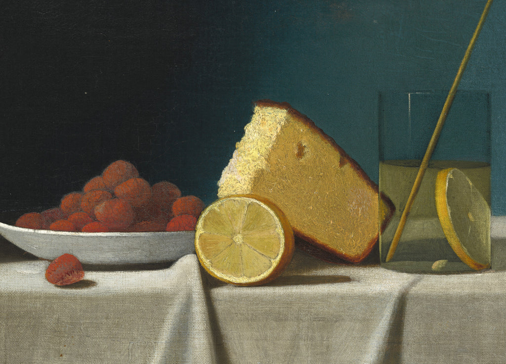 John F Peto Fine Art Print, Still Life with Cake, Lemon, Strawberries, and Glass