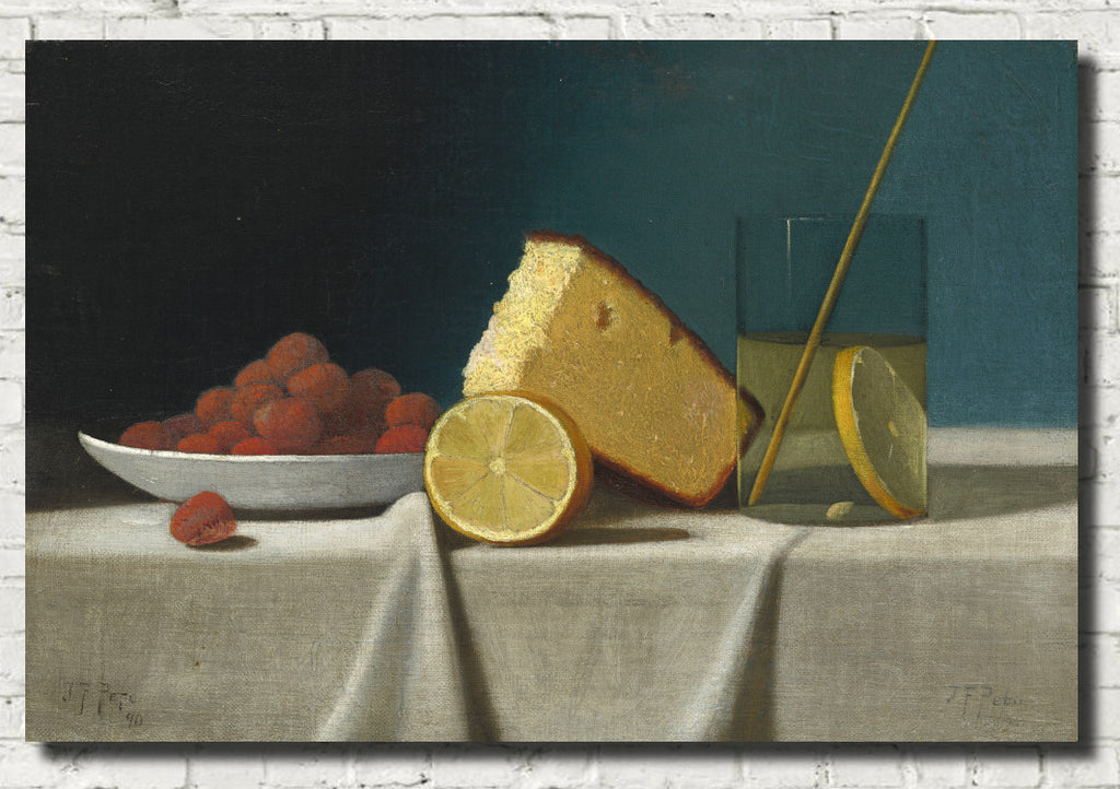 John F Peto Fine Art Print, Still Life with Cake, Lemon, Strawberries, and Glass