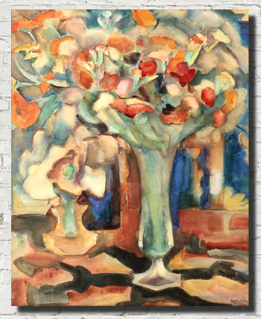 Leo Gestel Fine Art Print, Still life with flowers in a glass vase