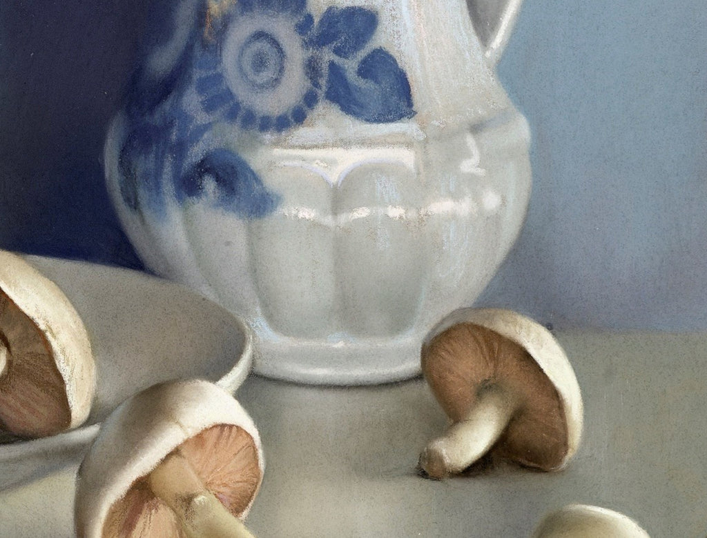 Firmin Baes Fine Art Print, Still Life with Mushrooms and a Pitcher