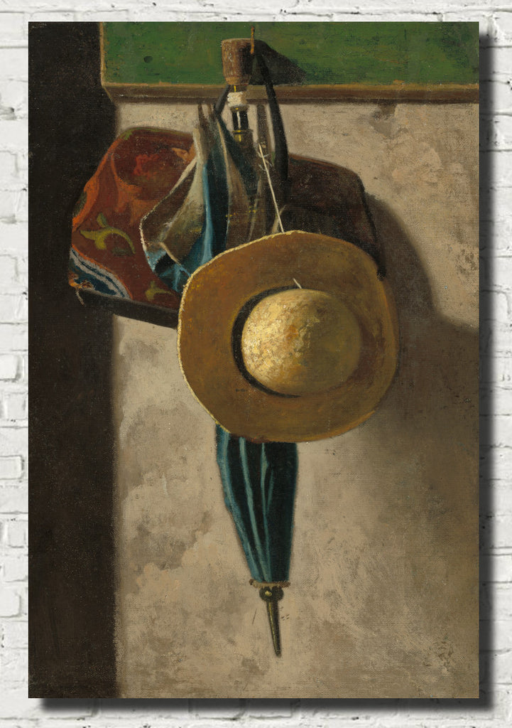John F Peto Fine Art Print, Straw Hat, Bag, and Umbrella