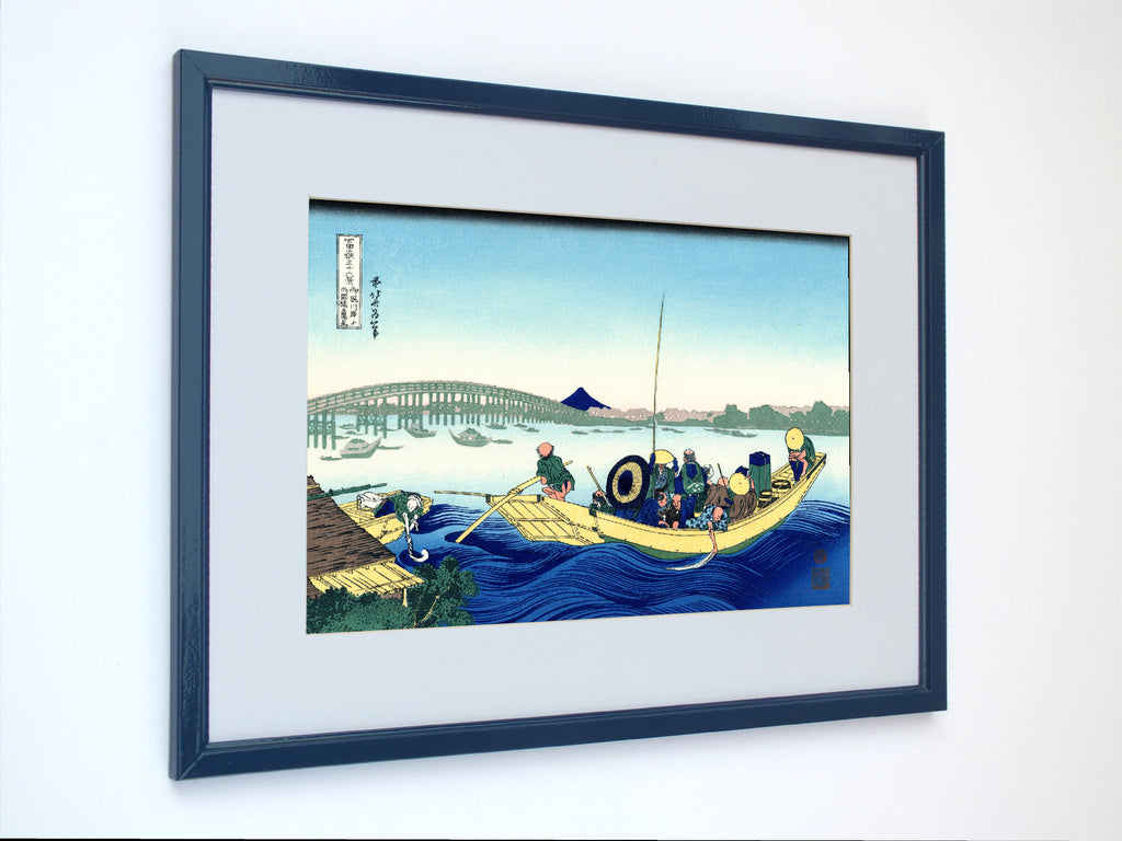 36 Views of Mount Fuji, Sunset across the Ryogoku bridge, Katsushika Hokusai, Japanese Print