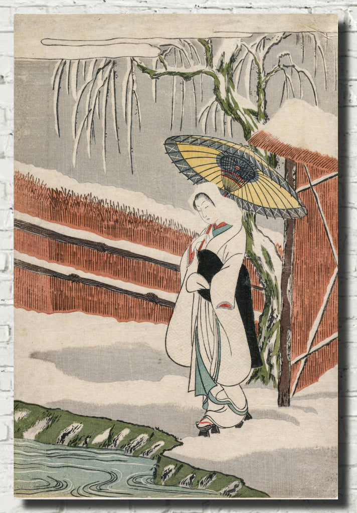 Suzuki Harunobu, Japanese Art Print : Heron Maiden under a Willow Tree