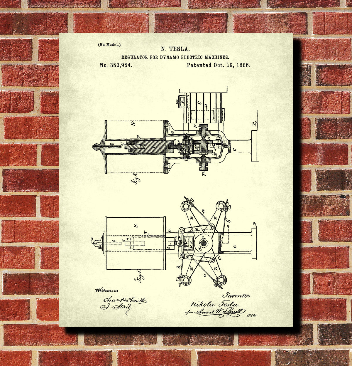 Nikola Tesla Vintage Patent Print Blueprint Design Electrical Poster