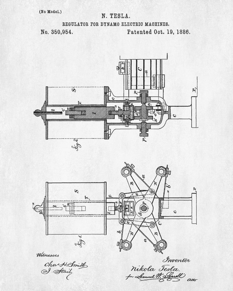 Nikola Tesla Vintage Patent Print Blueprint Design Electrical Poster