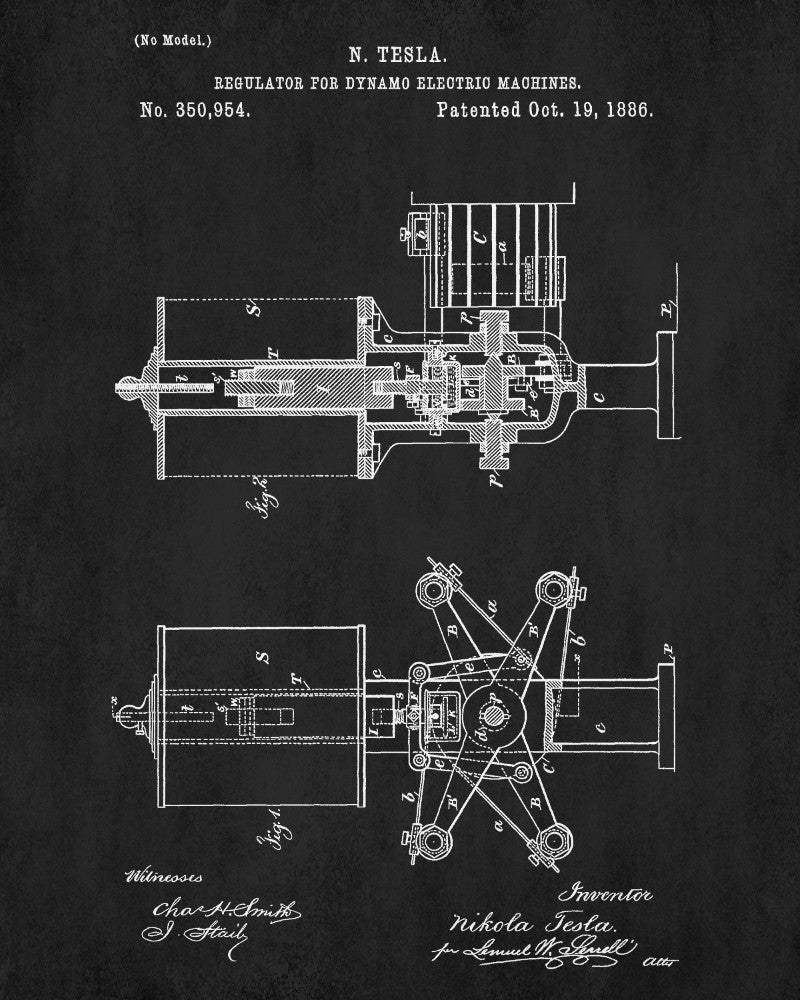 Nikola Tesla Vintage Patent Print Blueprint Design Electrical Poster