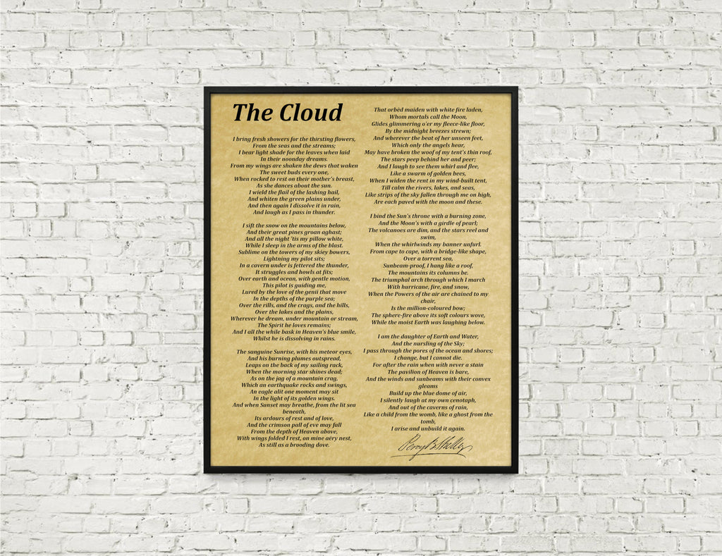 The Cloud, Poem by Percy Bysshe Shelley, Typography Print