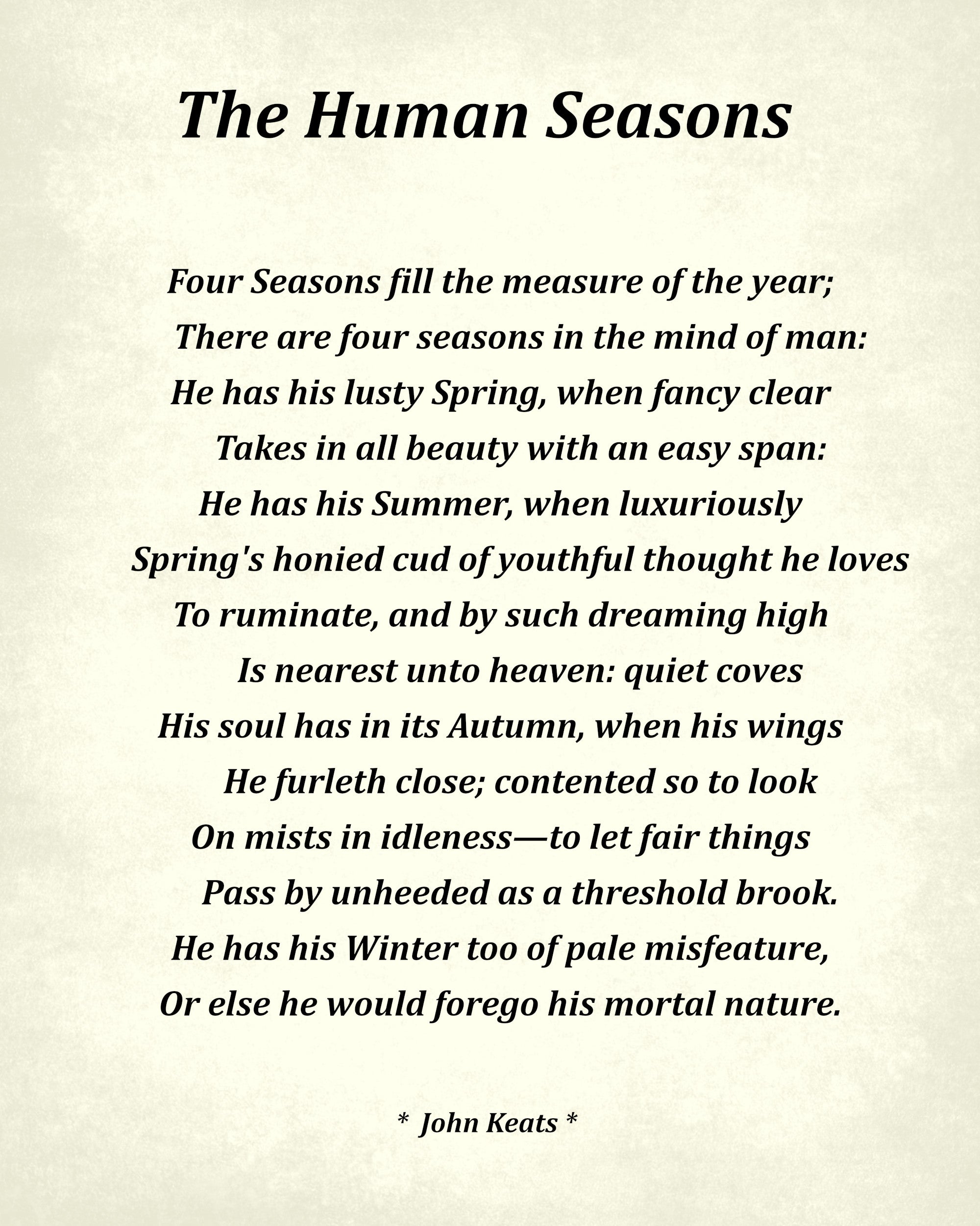 The Human Seasons Poem by John Keats, Typography Print