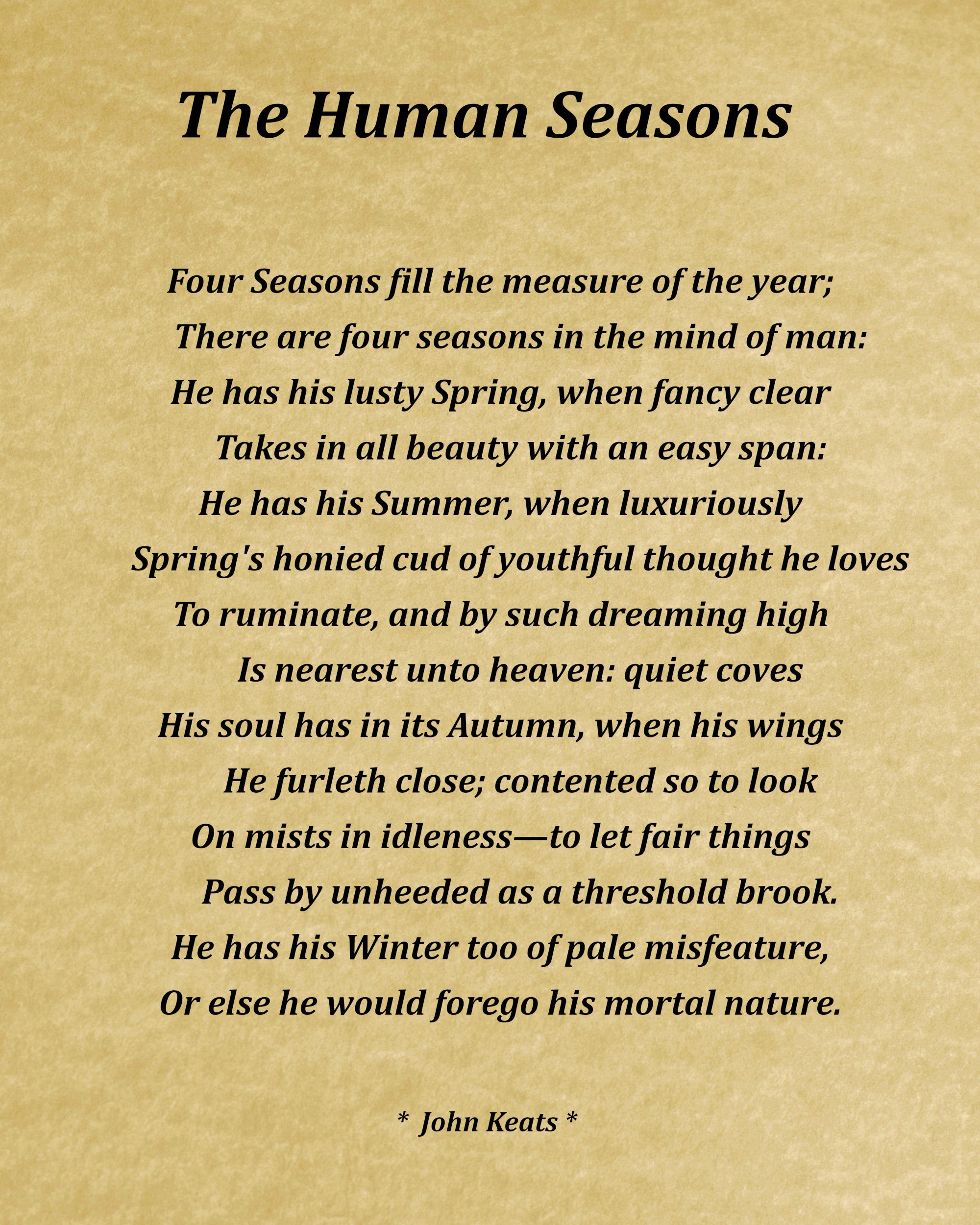 The Human Seasons Poem by John Keats, Typography Print