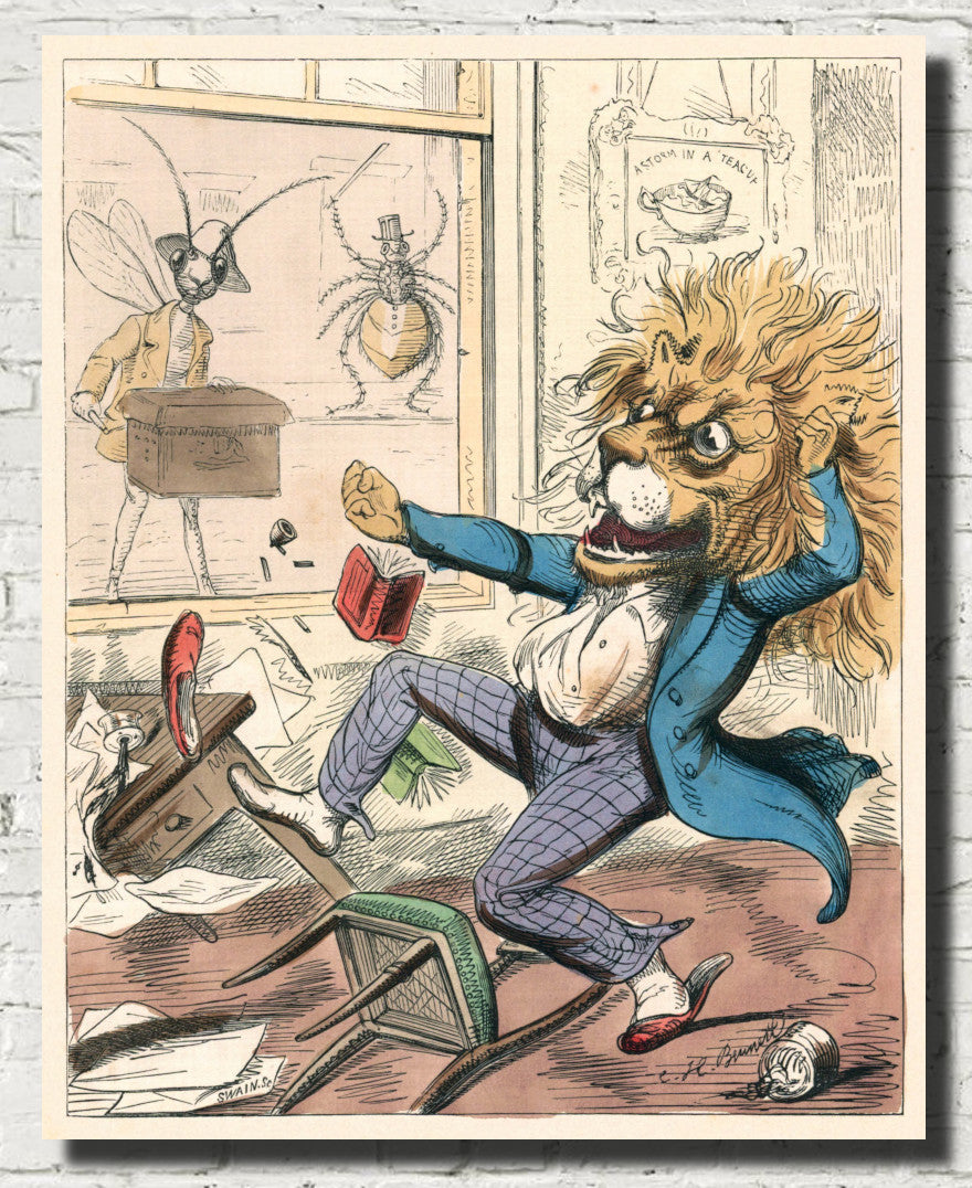The Lion And The Gnat, Human Nature Illustration, Charles H Bennett